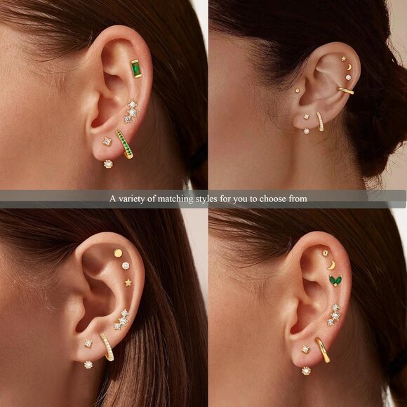 Dainty Gold Flat Back Hypoallergenic Cartilage Earring Sets for Multiple Piercin - Picture 5 of 6